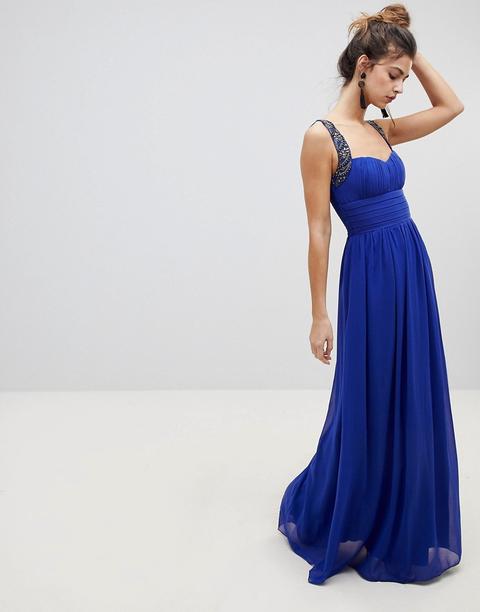 Little Mistress - Vestito Lungo Con Spalline Decorate - Blu