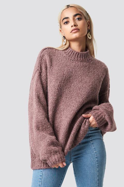 Na-kd Trend Wool Blend High Neck Knitted Sweater - Pink