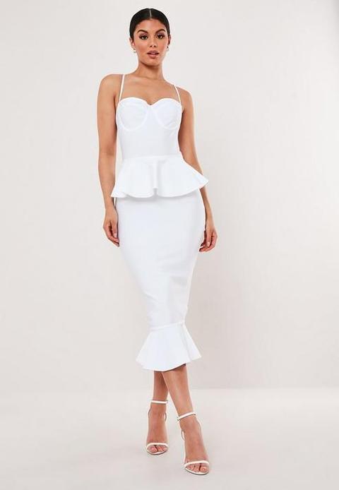 white peplum midi dress