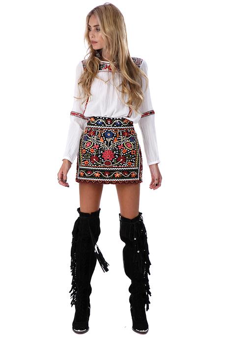 Mexican Doll Embroidered Mini Skirt