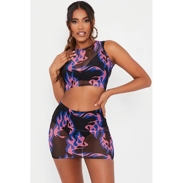 Pink Flame Mesh Racer Style Crop Top 