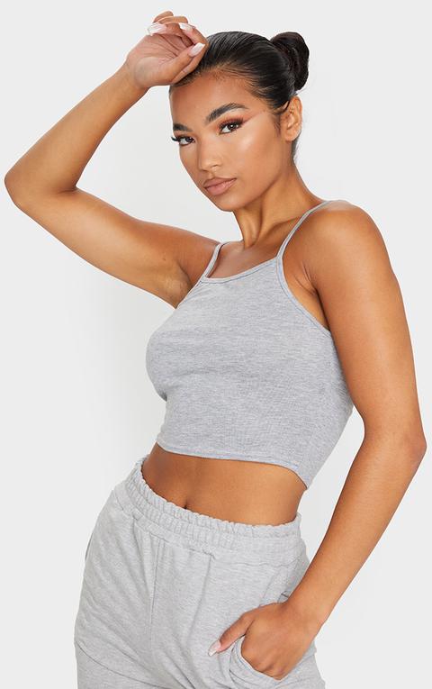 Basic Grey Jersey Racer Neck Crop Top