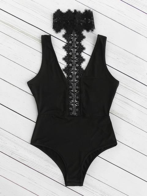 Lace Choker Neck Swimsuit