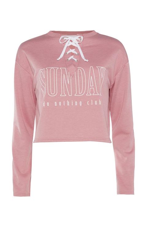 Sunday Slogan Lace Up Sweater