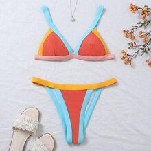 Bañador Bikini Tanga Triángulo De Color Combinado