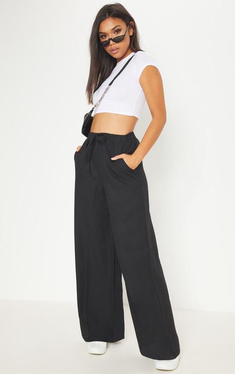Black Wide Leg Linen Feel Trouser
