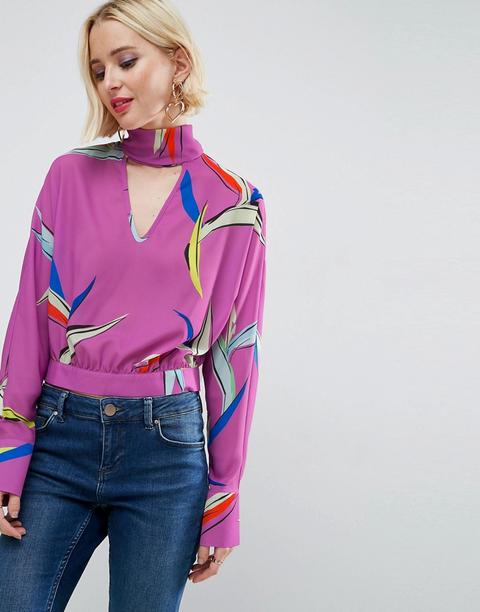 Asos - Top Con Maniche A Pipistrello E Stampa Di Uccelli Del Paradiso - Multicolore