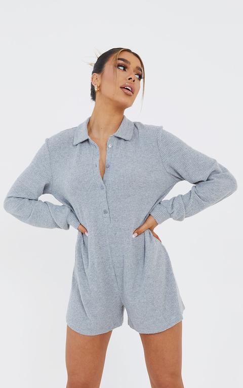 Grey Marl Brushed Rib Oversized Shirt Playsuit