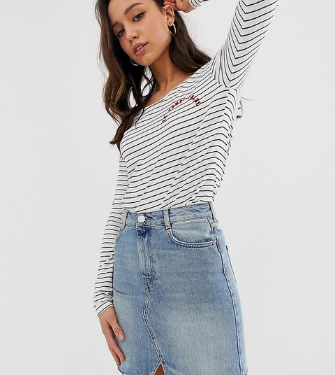 Asos Design Tall Denim Pelmet Skirt In Lightwash Blue