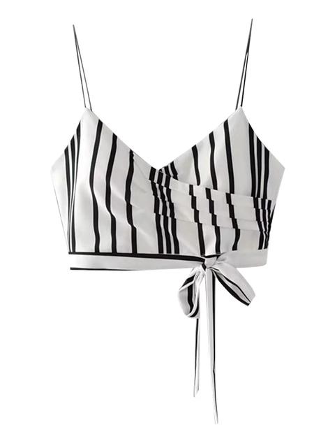 Top Bralette Corto A Righe Con Fiocco Annodato