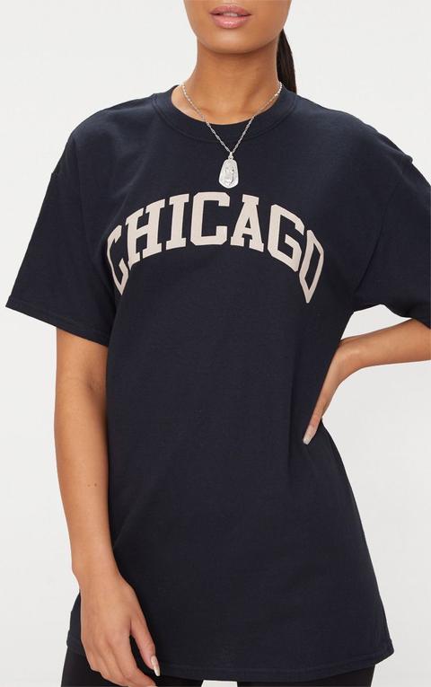 Black Chicago Slogan Oversized T Shirt