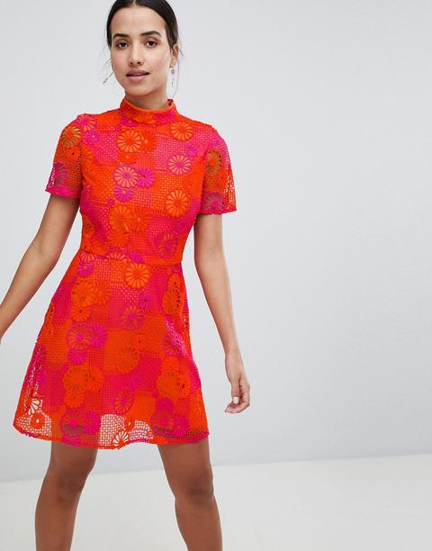 Asos Design - Vestitino In Pizzo All'uncinetto A Fiori In Colore Acceso - Multicolore