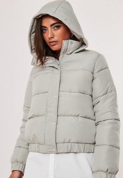 Petite Grey Hooded Puffer Jacket, Grey from Missguided on 21 Buttons