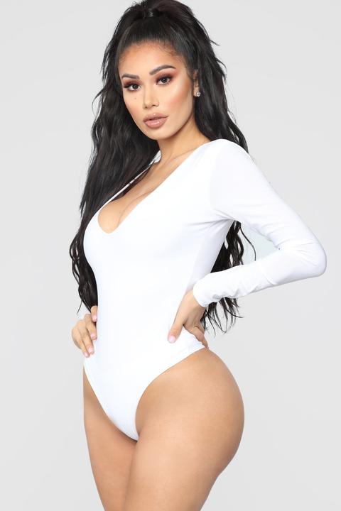 Louise V Neck Bodysuit - White