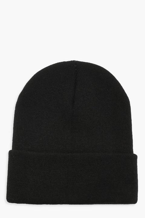 Womens Basic Knitted Beanie - Black - One Size, Black