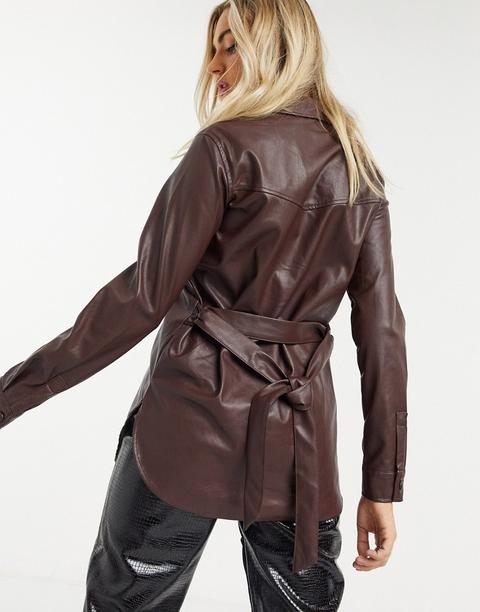 Stradivarius Faux Leather Shirt With 