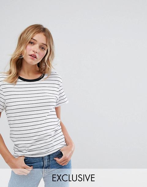 Monki - T-shirt Boyfriend A Righe - Bianco