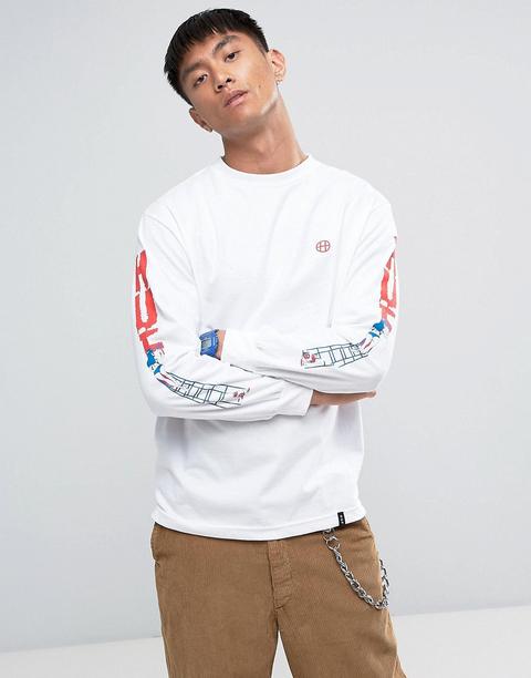 Huf - Maglia A Maniche Lunghe Con Stampa Di Scala Sulle Maniche - Bianco