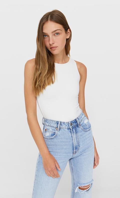 Stradivarius Body En Polyamide Encolure Américaine Ã‰cru Xl