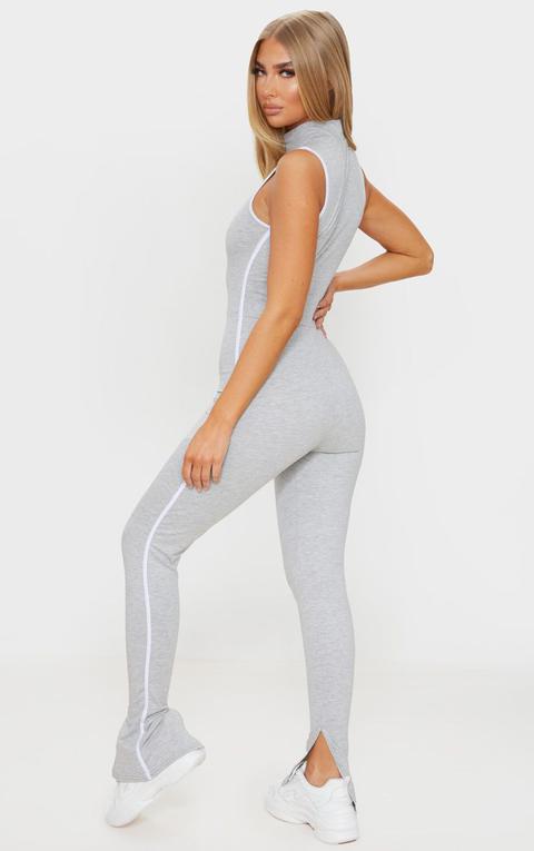 Grey Zip Detail Sports Stripe Sleeveless Jumpsuit