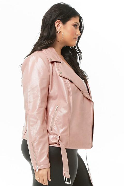 plus size pink faux leather jacket