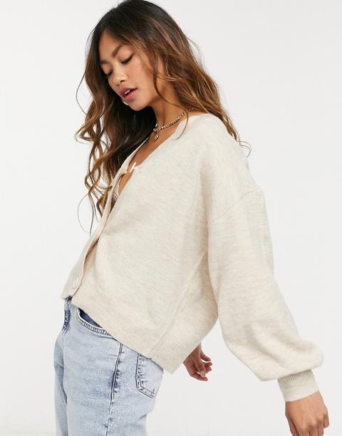 Asos Design Button Through Fluffy Boxy Cardi In Oatmeal-neutral