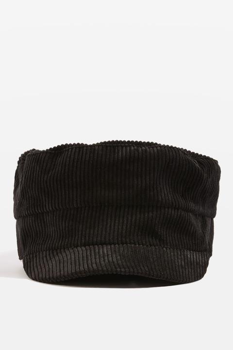 Womens Cord Baker Boy Hat - Black, Black