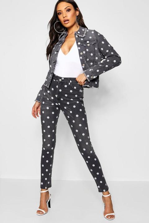 High Waist Polka Dot Denim Skinny Jeans