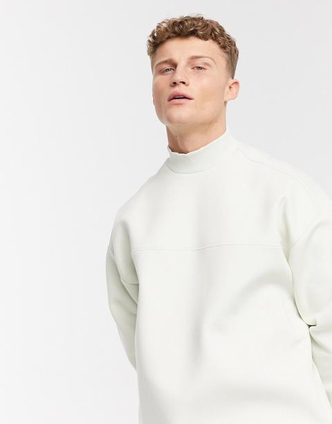 Asos Design Oversized Smart Turtle Neck Neoprene Sweatshirt In Off-white-grey