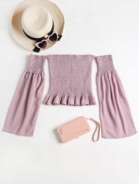 Top Con Maniche A Campana Staccabili Senza Spalline Lipstick Pink