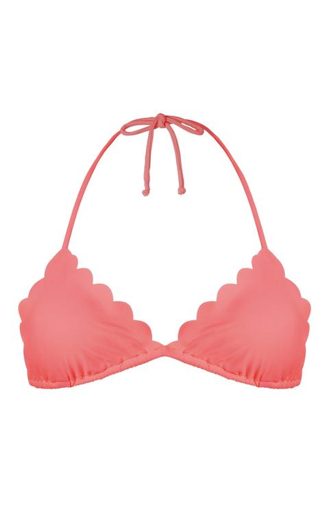 Top De Bikini Coral Con Borde Festoneado