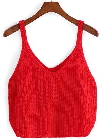 Spaghetti Top In Maglia Rosso