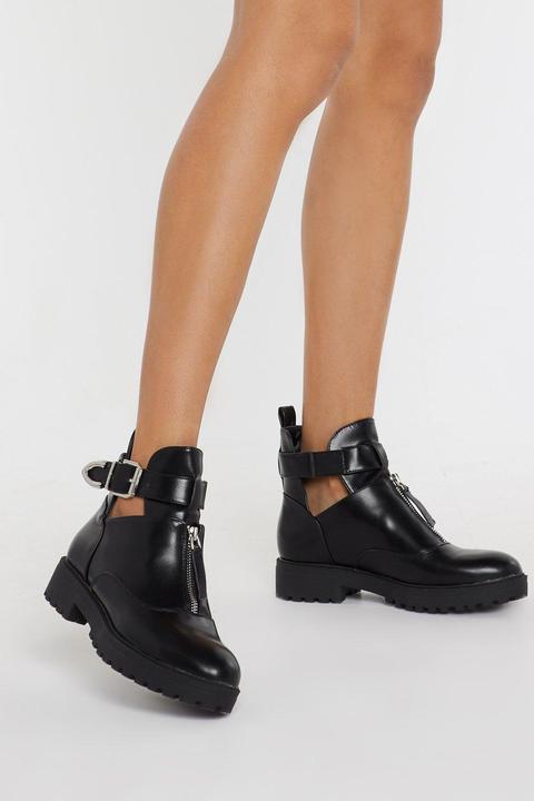 Womens Kick 'em Into Touch Faux Leather Biker Boot