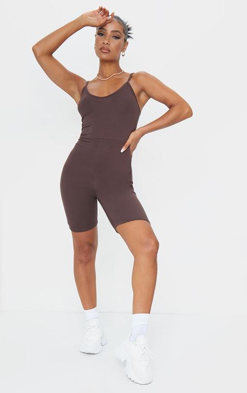 Chocolate Basic Strappy Plunge Unitard