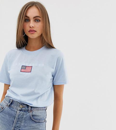 Daisy Street Relaxed T-shirt With Los Angeles Embroidery-blue