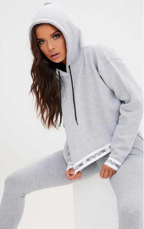 Prettylittlething Grey Trim Cropped Hoodie