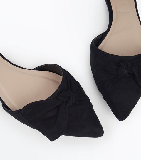 Black Suedette Bow Pointed Two Part Pumps New Look