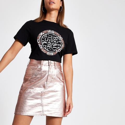 metallic denim skirt