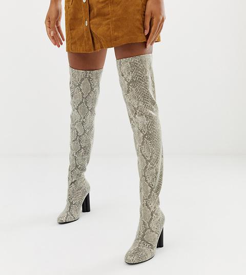 Asos Design Kalise Stretch Thigh High Boots In Snake