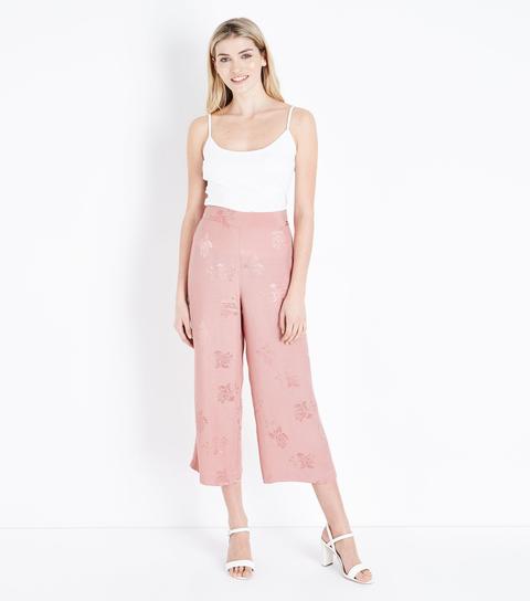 Pale Pink Floral Jacquard Culottes New Look