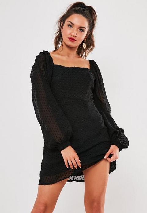 Black Dobby Milkmaid A Line Dress, Black