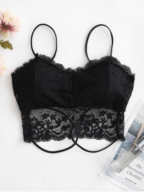 Bralette De Encaje Floral White Black