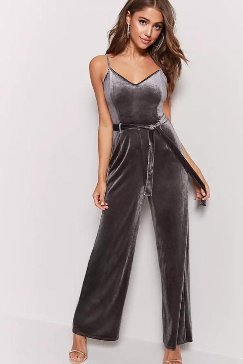 Velvet Belted Palazzo Jumpsuit