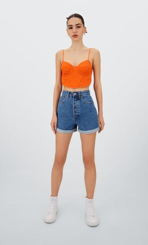 Stradivarius Short Coupe Mom Denim Moyen 42