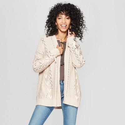 Women's Lace-up Long Sleeve Open Cardigan - Knox Rose Natural