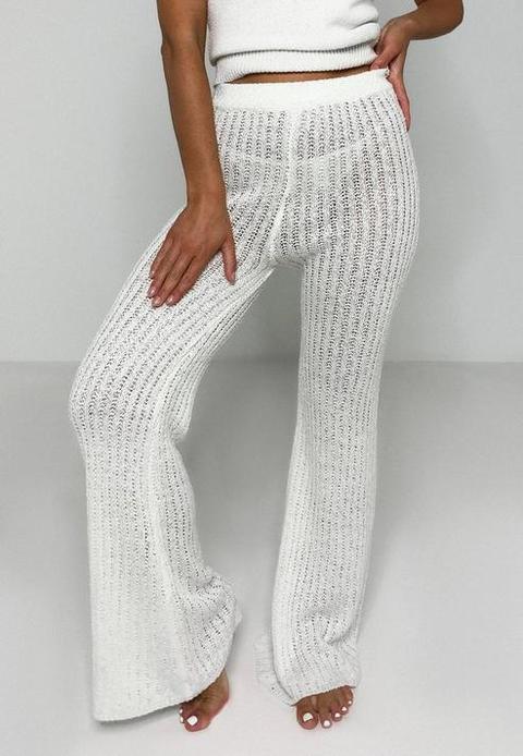 Tall Cream Wide Leg Knitted Trousers, Cream