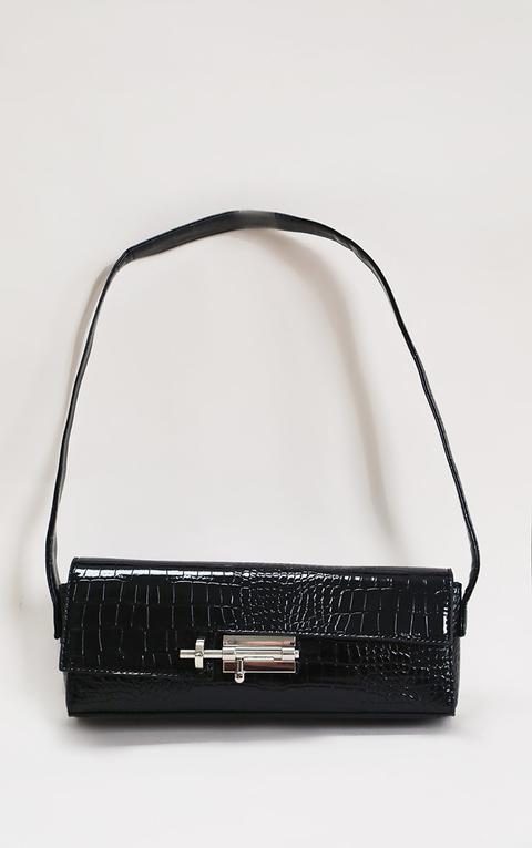 Black Croc Rectangle Baguette Bag