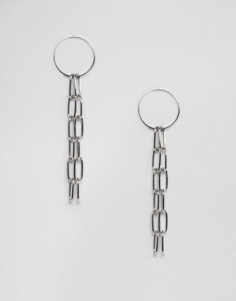 Asos Design Earrings With Open Link Chain Strands In Silver - Rhodium