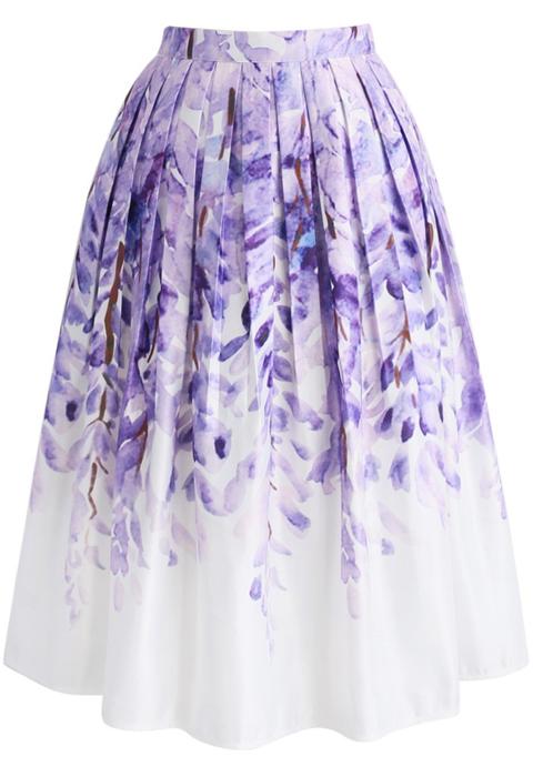 Divine Wisteria Printed Midi Skirt