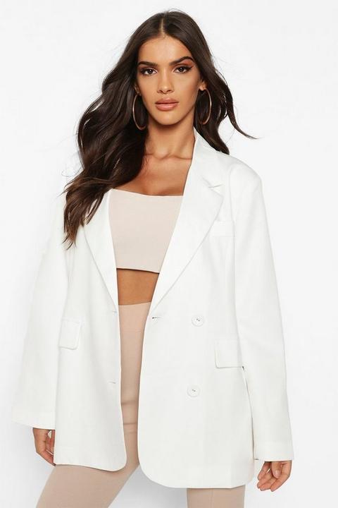 Womens Oversized Boyfriend Blazer - White - 10, White